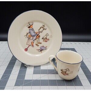 Lenox Special Children's Plate & Cup Set Silver Edge Porcelain Hobby Horse USA